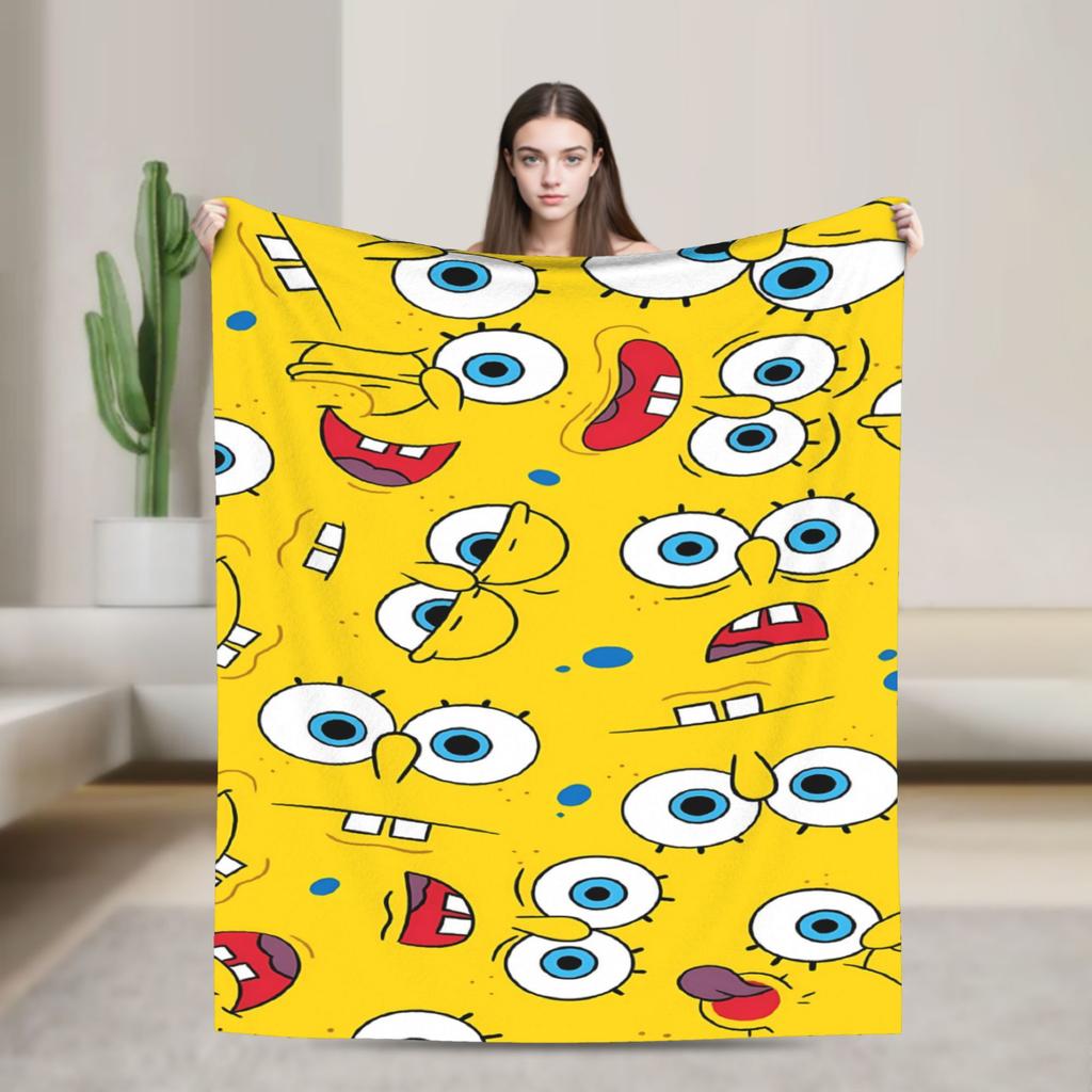 SpongeBobs Dark Mini Avatar Repeat Blanket Quality Warm Soft Throw Blanket Autumn Girls Boys Living Room Novelty Bedspread