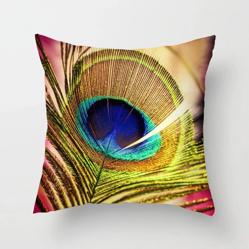 Peacock Cushion Cover, Geometric Abstract Art Throw Pillow Sofa Home Decor Customizable