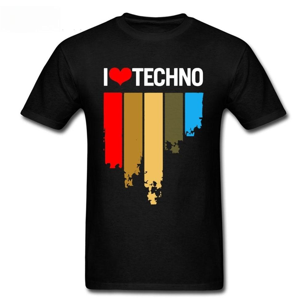 

Rainbow I Love Techno Print 2026 New Cotton Tshirts Rock Music Cotton Crew Neck Male Tees Personalized Band Tshirts High Unisex S