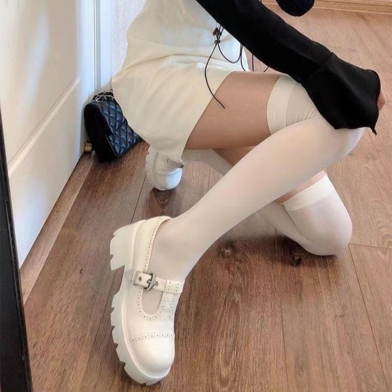 Solid Color Lolita Long Stockings JK Women Girls Cute Black White Tights Over Knee Thigh High Socks Cosplay Sexy Nylon Stockings
