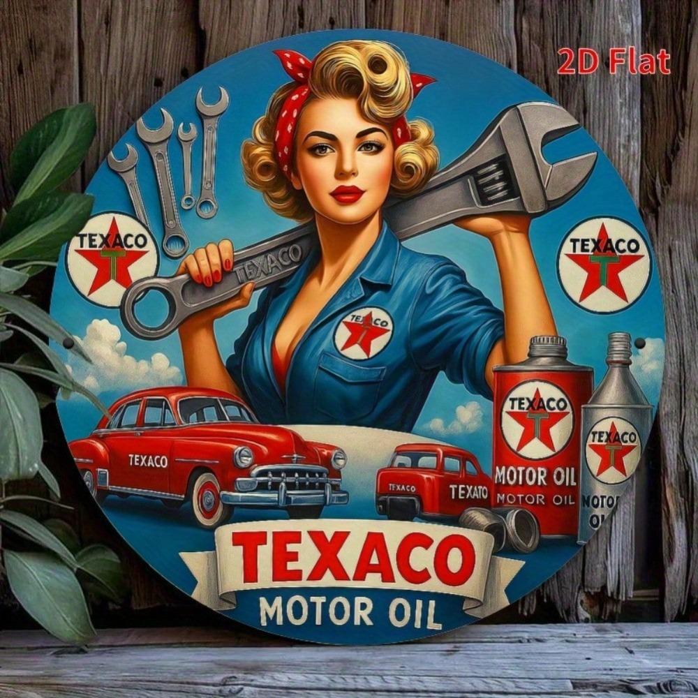 Vintage Texaco Pin Up Girl Metal Tin Sign Retro Garage Americana Wall Art
