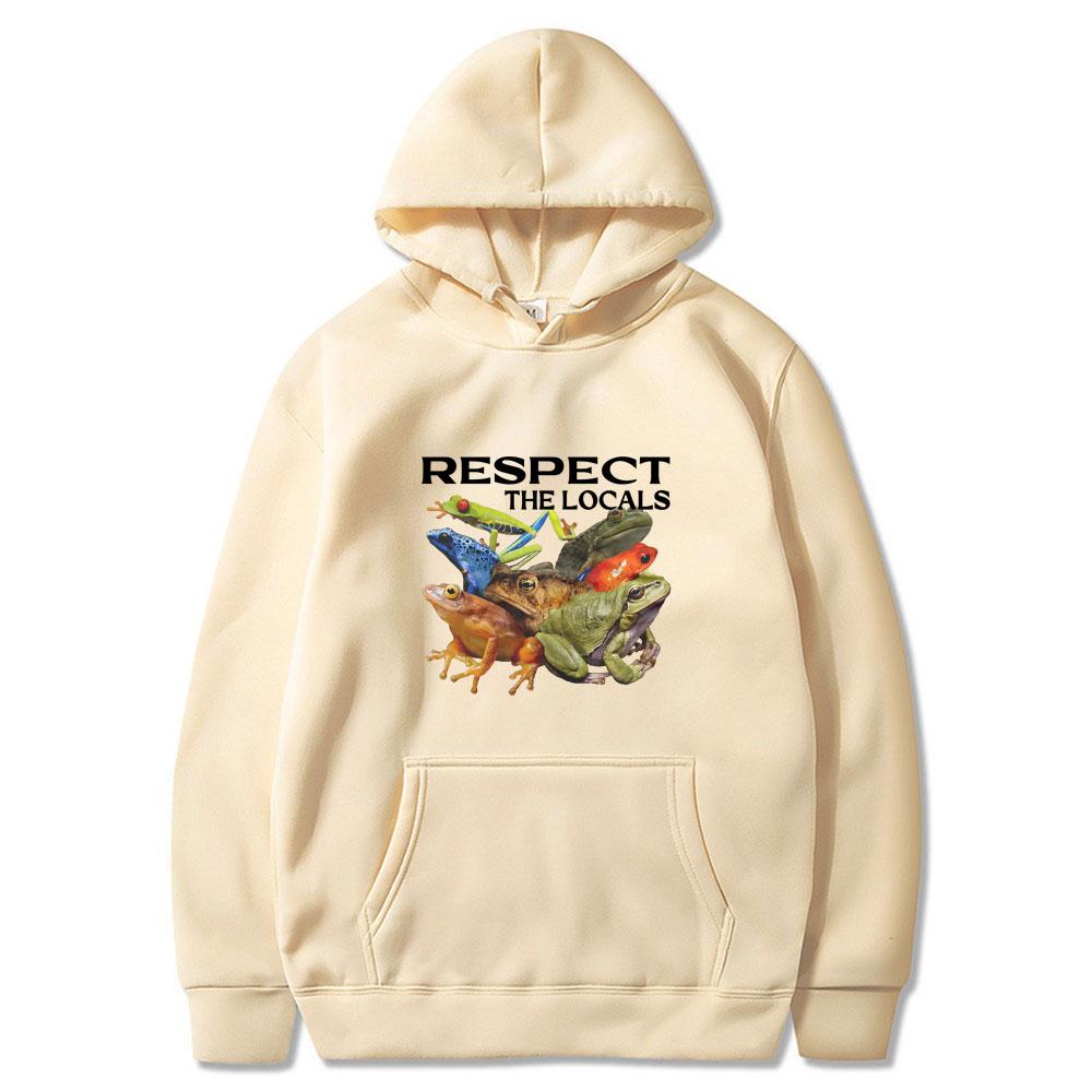 Respect The Locals Funny Frog Meme Hoodies Men's Women Clothing Fashion Casual Wears Cotton Oversized Long Sleeve Unisex Hoodie