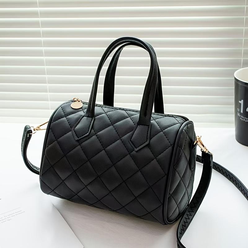 Women's Retro Cylinder Handbag Large Capacity Tote & Crossbody with Detachable Strap, Zipper Closure Suitable for, Travel, Everyday