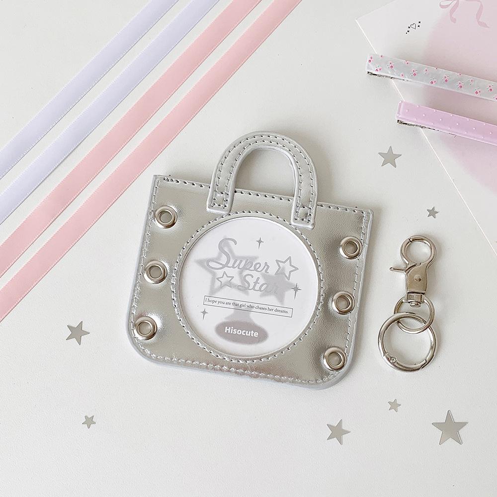Korean Ballet Style Ribbon Hollow Badge Holder Transparent Round Pin Display Case for Ita Bag Cute Keychain Charm for Students