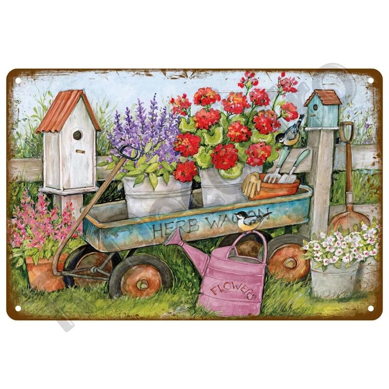 Retro Flower Tin Sign Gardening Metal Sign Vintage Garden Club Outdoor Indoor Home Wall Hanging Decorative Plaque Plates Farm