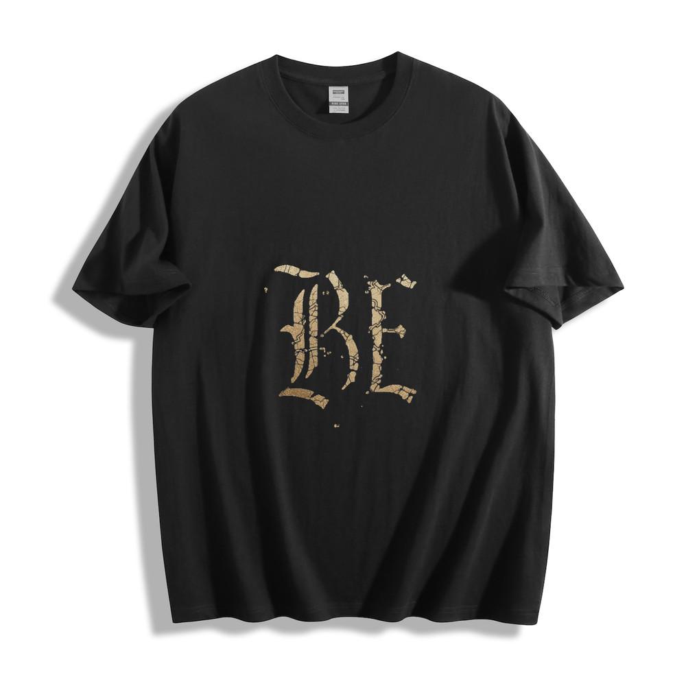 

Distressed Gold BE Gothic Letter Graphic T-Shirt 4XL