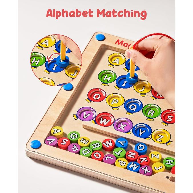 Magnetic Alphabet Maze Board, Educational Learning & Color Sorting Toys, Color Puzzles, ABC Alphabet Magnets Fine Motor Skills Toy for 3 4 5 Year Old