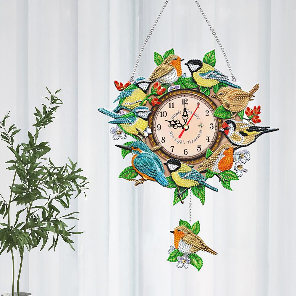 Acrylic Special Shaped Animals Colorful Crystal Diamond Clock DIY Diamond Painting Clock Kit Hanging Sign Living Room Decoration