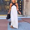 Dámské šaty s kříženým halterovým výstřihem bez rukávů Letní sexy šaty maxi A-linie s holými zády Odhalená ramena Boho dlouhé šaty
