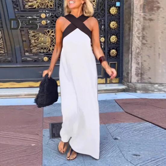 Dámské šaty s kříženým halterovým výstřihem bez rukávů Letní sexy šaty maxi A-linie s holými zády Odhalená ramena Boho dlouhé šaty
