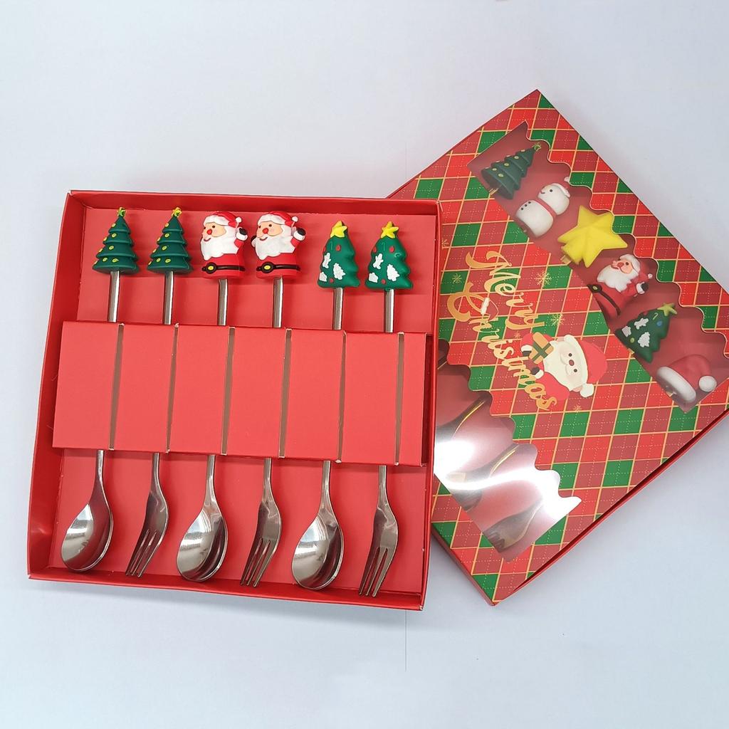 2/4/6Pcs Christmas Fork and Spoon Set,Stainless Steel Creative Tableware,Coffee Tea Dessert Forks and Spoons Gift Set