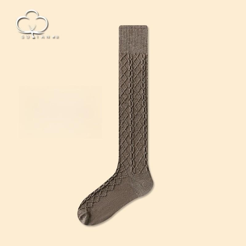 

Шерстяные носки для ног, утолщенные осенью и зимой, чистый хлопок, длинные трубчатые носки с узором из жареного теста, японские носки для ног, не скатывающиеся, высокие женские чулки One size fits all кофейный