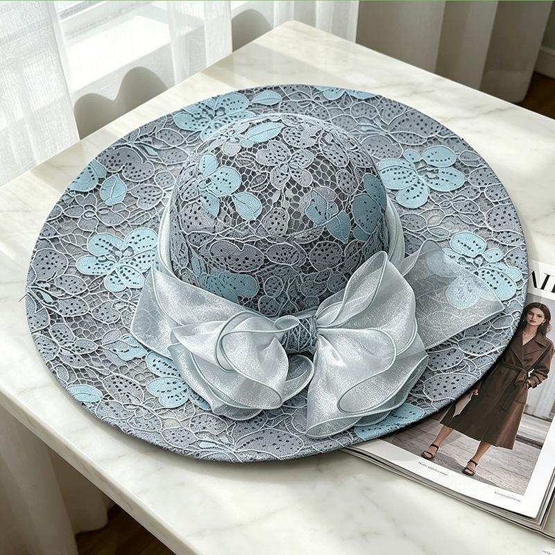 French lace big eaves bucket hat European and American fashion foldable beach sun hat beach sun hat