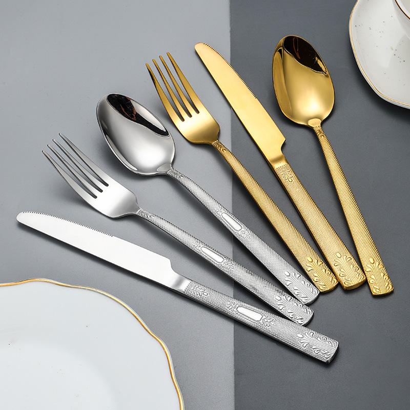 Nerezové nože, vidličky a lžíce Západní jídelní sada Čtvercová rukojeť vysoká hodnota steakový nůž 4dílná jídelní sada