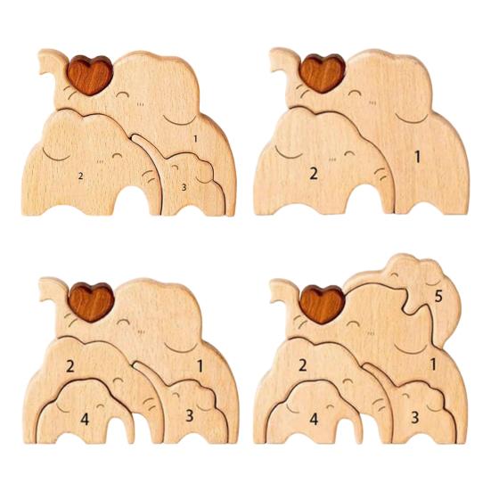 Holz Elefantenfamilie Puzzle Personalisiert 2/3/4/5 Familiennamen Elefanten Skulptur für Einweihungsdekor Weihnachten Muttertag Vatertag Geschenke