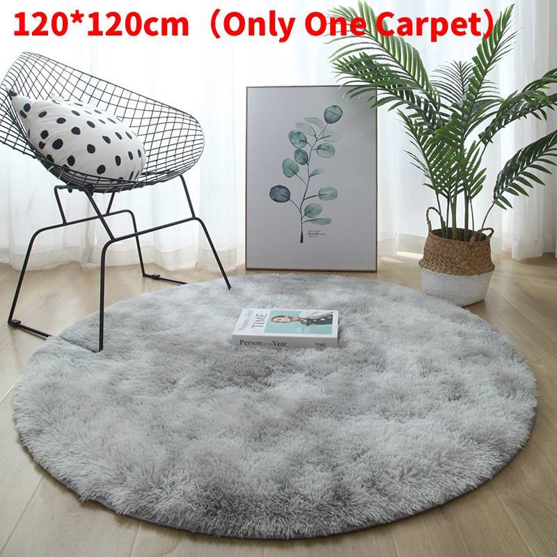 Round Rug For Living Room With Silk Wool Material And Tie Dye Pattern For Home Decor