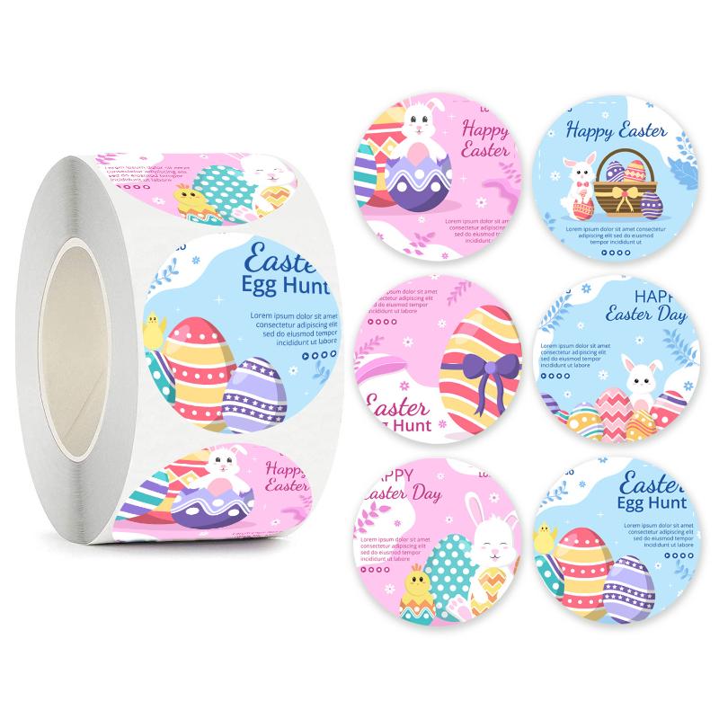 

500pcs Rolled Easter Sticker for Easter Gift Sealing Sticker Adhesive Label Easter Day Holiday Happy Decoration Label 2.5cm 1inch