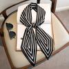 Women Narrow Thin Scarf Striped Long Silk Scarf Women Handle Bag Ribbons Multi-Function Decorative Neckerchief Hair Tie Band