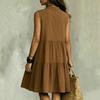 Sleeveless Button Front V Neck Loose Fit Tiered Dress Lightweight Casual Summer Dress for Women