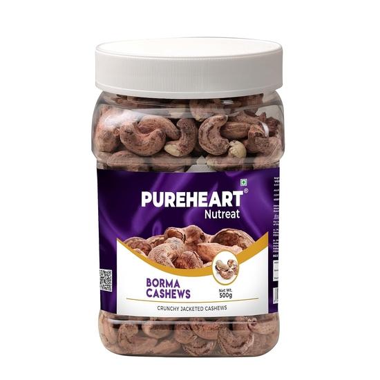Pureheart Borma Cashews/Skin Unpeeled Cashews (500 gm) Natural Whole Kaju - Nutty Flavor Cashew Nuts with Skin 500GM