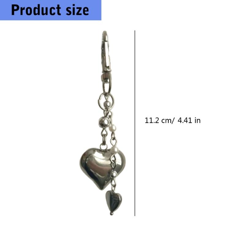 Silver Heart Charm for Handbags Unique Silver Heart Keychain Pendant Stylish Bag Hanging Ornament for Gatherings