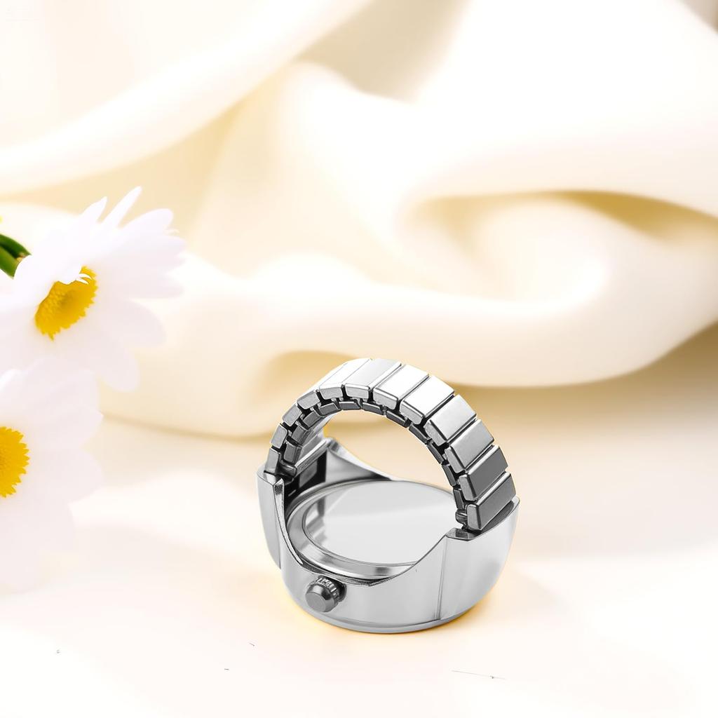 Simple and Stylish Analog Ring Watch: Stainless Steel, One Size Fits Most, Quartz Movement, Fashion Accessory - Perfect Gift for Birthdays,