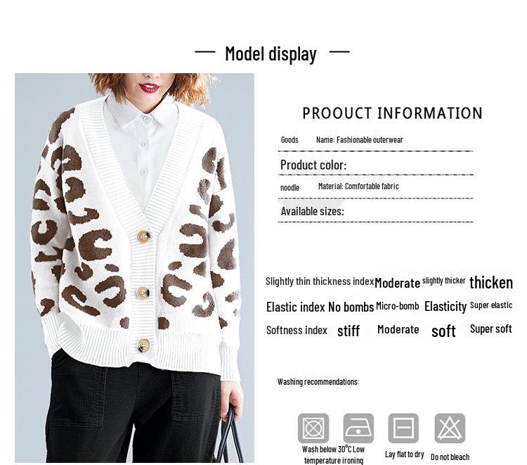 Leopard Print V-Neck Loose Knit Cardigan for Women - Autumn/Winter Korean Style