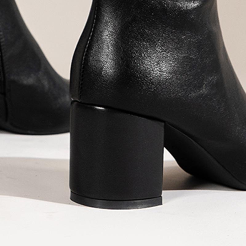 Dámské kotníkové boty do půl lýtka na vysokém podpatku - Podzim 2025 s bočním zipem, nadměrná velikost, robustní podpatek a čtvercová špička