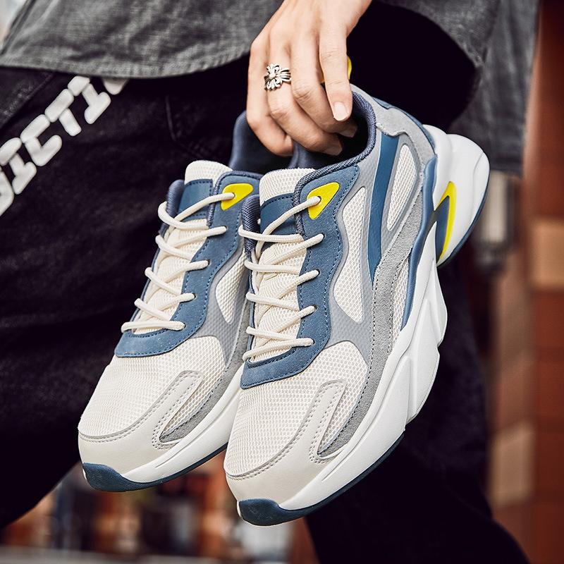 Men's Spring New Mesh Breathable Sports and Leisure Running Shoes Thick Soled Dad Shoes Trendy