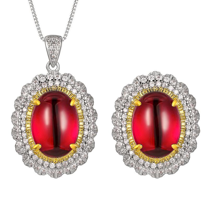 Jewelry Simulation Red Corundum Retro Light Luxury Set Pendant Main Stone 13 * 18
