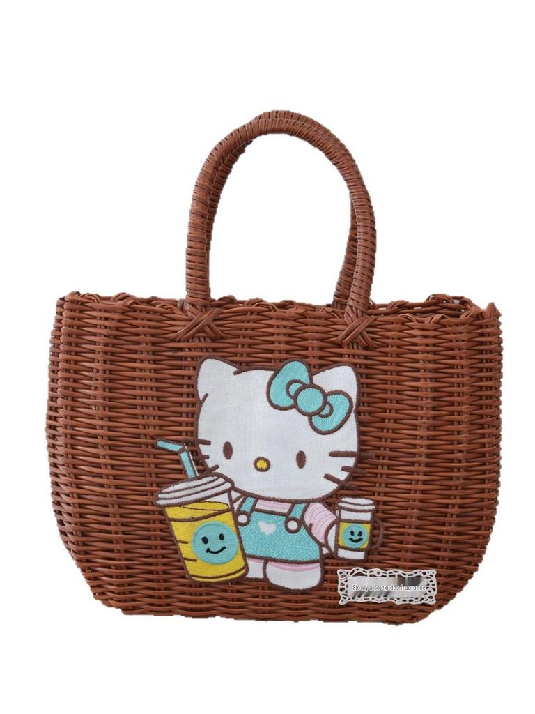 Adorable Cat Woven Tote Bag - Square Handmade Basket for Shopping & Everyday Use