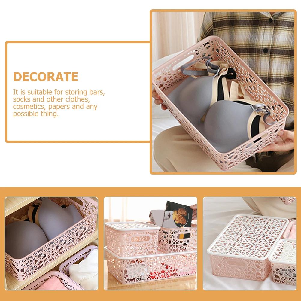 Plastic Storage Box Stackable Storage Container Hollow Out Delicate Storage Basket With Lid For Clothes Toy Home Storage Supply