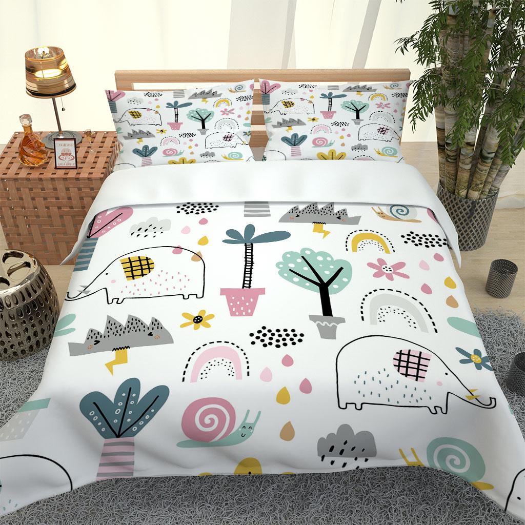 Çift Kişilik Yatan Moda 3D Hayvan Fil Desenli Tek Kişilik Yatak Örtüsü Seti Erkek Çocuklar İçin Sevimli Yavru Kedi Polyester King Yorgan Kılıfı