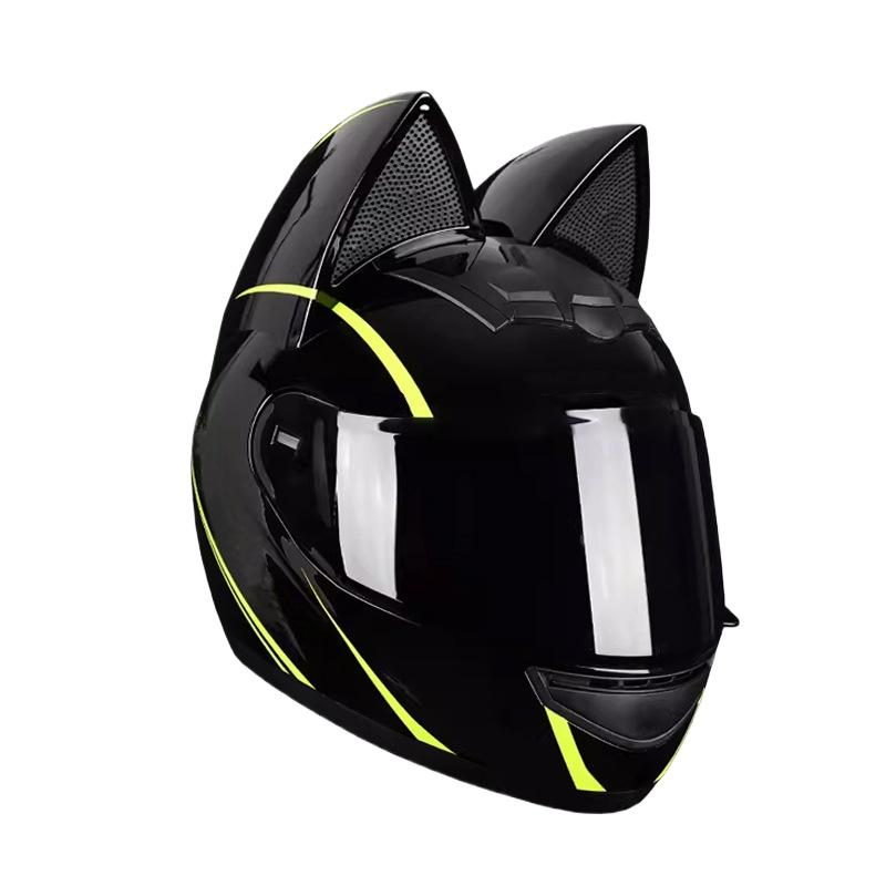 Electric Motorcycle Cat Ear Helmet Female Four Seasons Full Helmet Male Knight Locomotive Cute Rabbit Ears