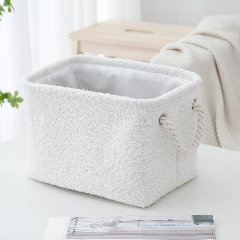 

Nordic-Style Minimalist Teddy Fleece Home Storage Basket Handheld Foldable Clothing Organizer Desktop Clutter Storage Basket s