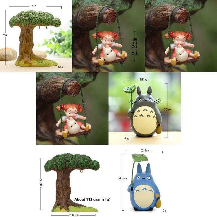 Totoro Resin Micro Landscape With Cartoon Cat Swing And Autumn Leaves For Gift And Collection