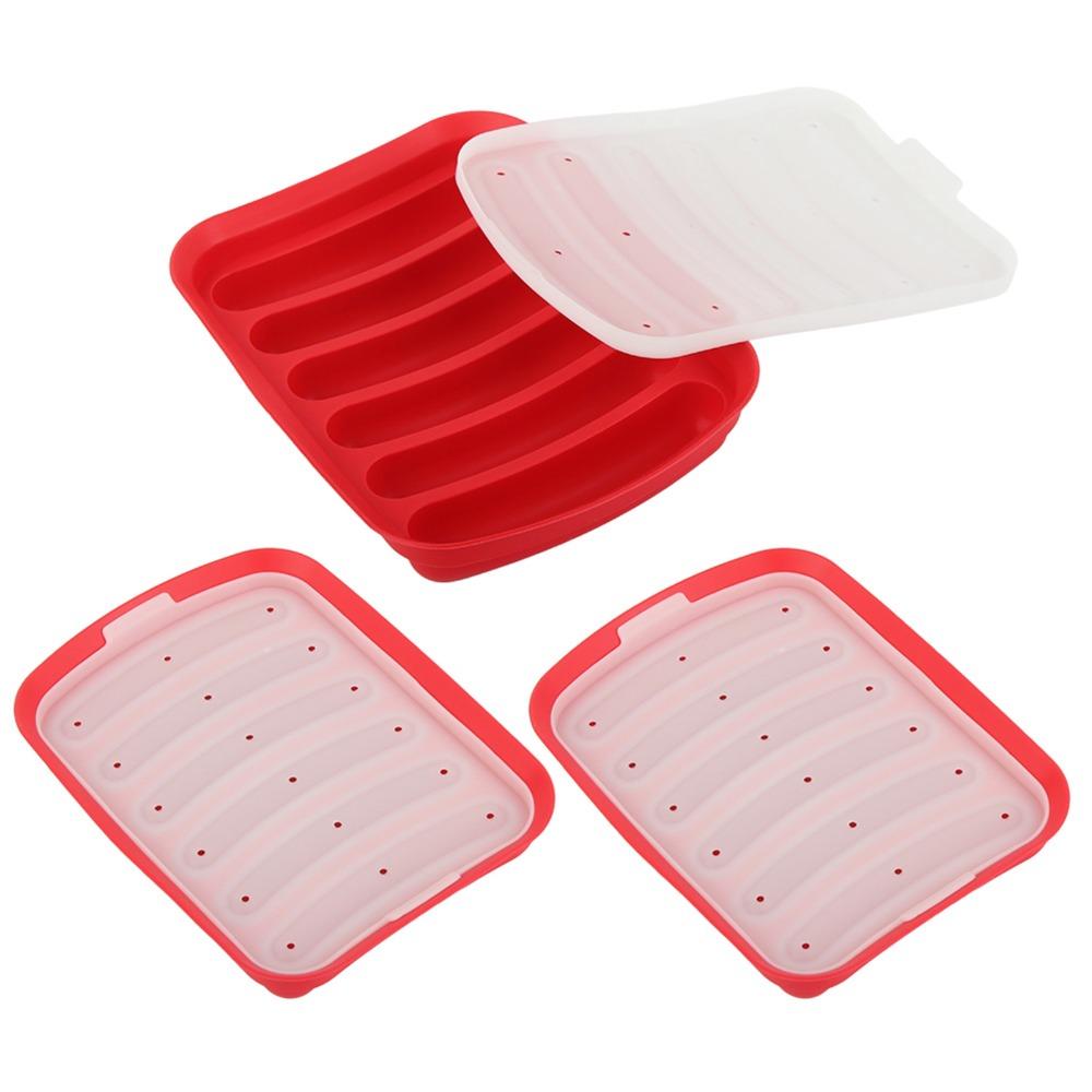 3pcs With Vented Lid Hot Dog Mold Food Grade Silicone Sausage Maker Mold  Home Kitchen Baking
