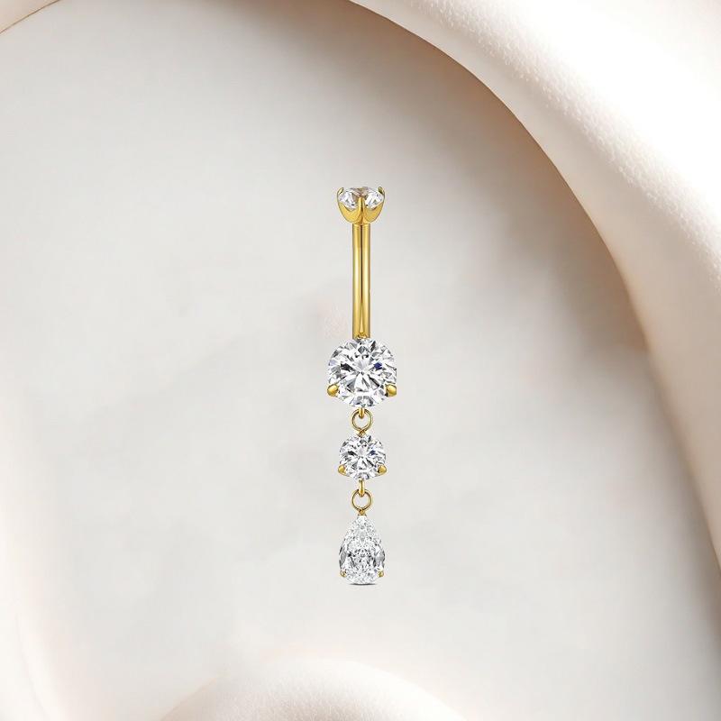 Gaibei Stylish Titanium Zircon Water Drop Navel Ring