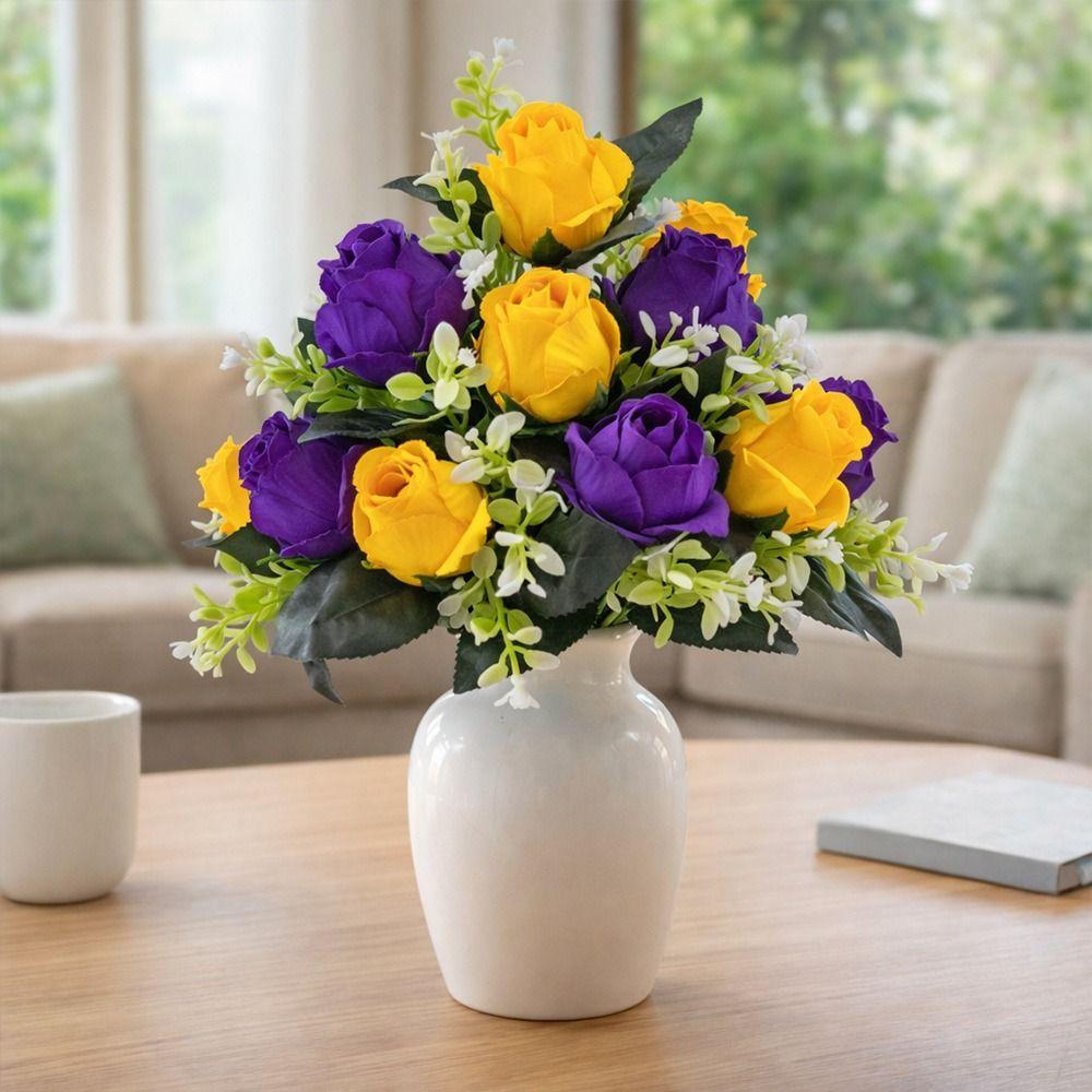 12 Heads Artificial Rose Bouquet Two Colors Wedding Decorations Silk Roses Plastic Rose Flowers