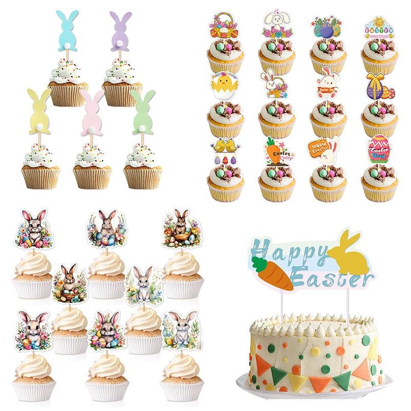 

1 комплект Happy Easter Cake Topper Rabbit Cupcake Topper Decoration Cartoon Rabbit Easter Egg Tortage Inserts Decor 8Pcs