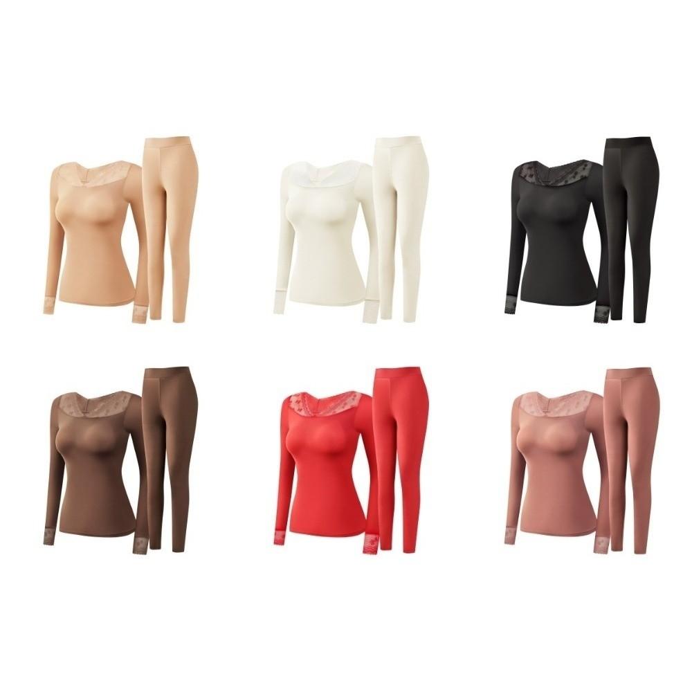 Tops and Pants Women Thermal Clothes Lace V Neck Warmth Long Pants Thermal Underwear Undershirt