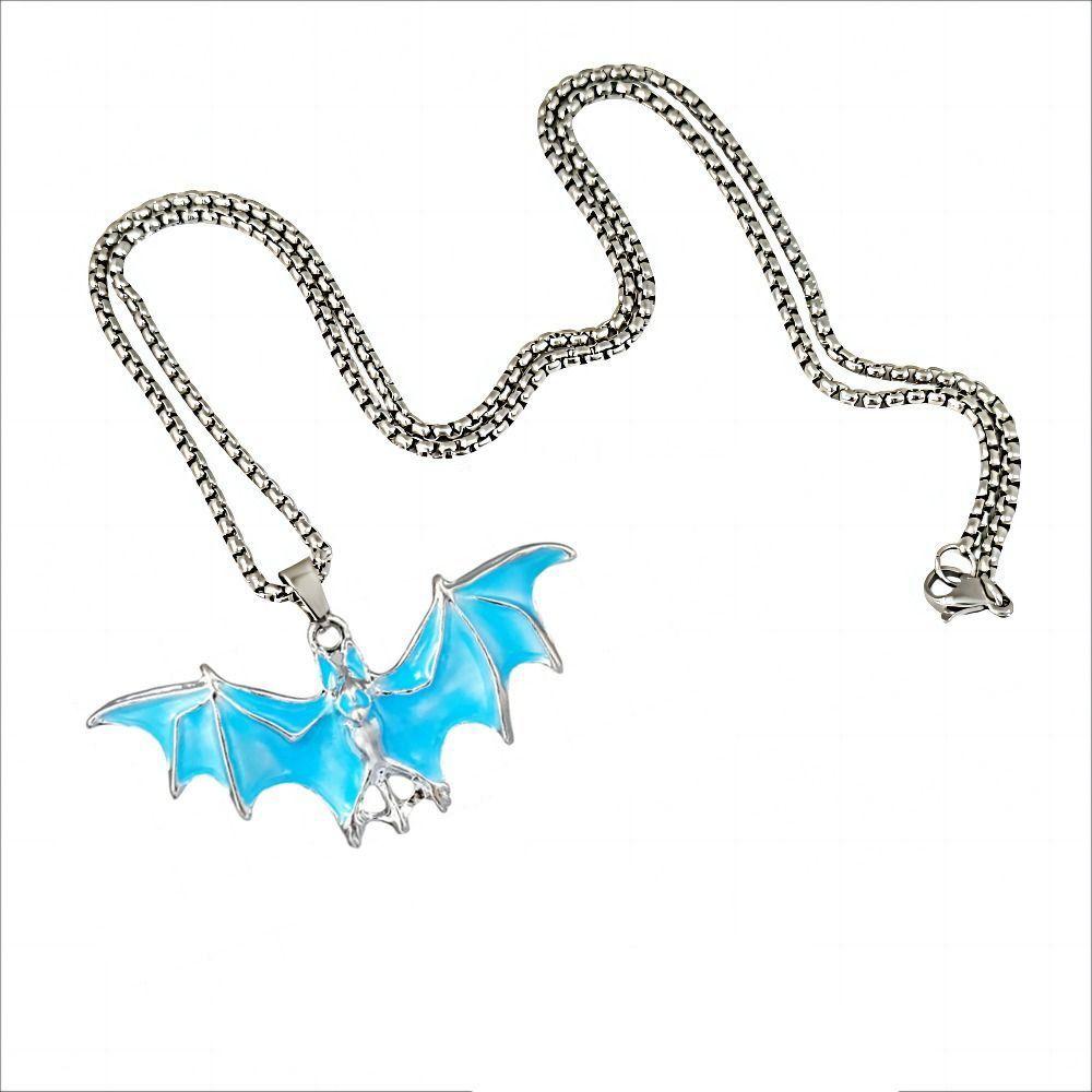 Bat Luminous Pendant Necklace Zinc Zinc Alloy Hip Hop Neck Chains Unique Halloween Necklace  Party
