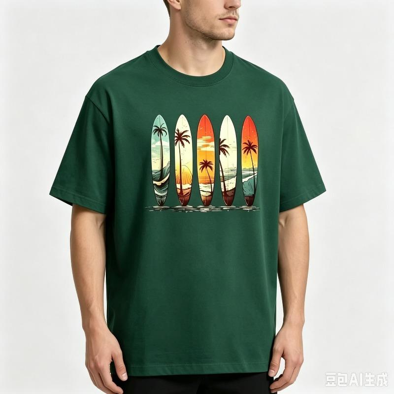 Vintage Sunset Surfboard Print Tshirt 100 Cotton Unisex Casual Short Sleeve Streetwear Top