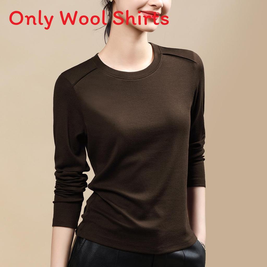 Laseer Tencel Wool Long Sleeve Womens Slim Fit Top With Round Neck For Casual Wear