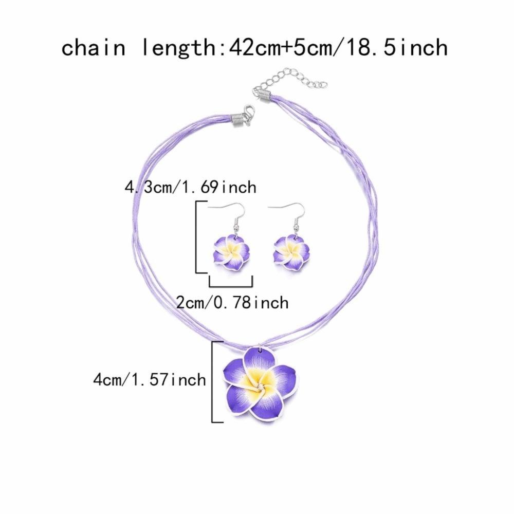 Soft Clay Plumeria Flower Jewelry Set Plumeria Flower Design Bohemian Style Flower Necklace Earrings Set Matching Earrings