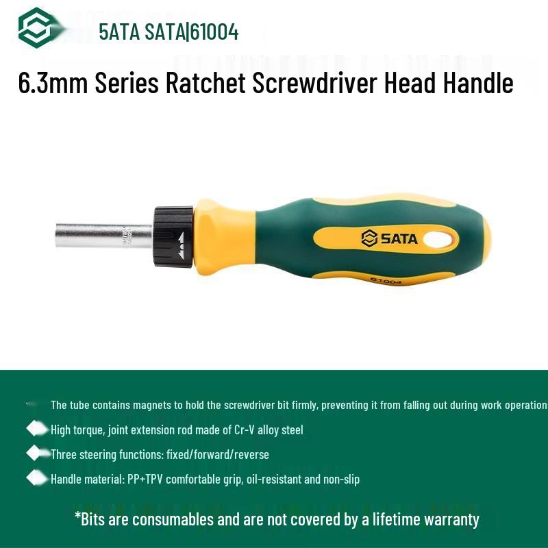 SATA 61004 Swivel Ratchet Screwdriver with Magnetic 6.3mm Handle