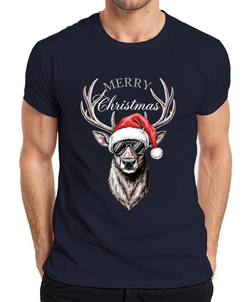 Reindeer Christmas Merry Christmas Santa Hat Sunglasses Unisexs Tshirt S