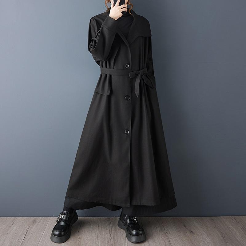 Übergroßer Woll-Vintage-Mantel in Schwarz, lässig locker lang, für Frühling, Herbst, Winter, für Damen, Jacke, Kleidung, Oberbekleidung