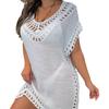 Cross-Border Solid Color Crochet Bamboo Patchwork Neckline Beach Cover-Up