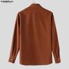 INCERUN Men Turn-down Collar Long Sleeve Stitching Casual Oversized Shirts Tops